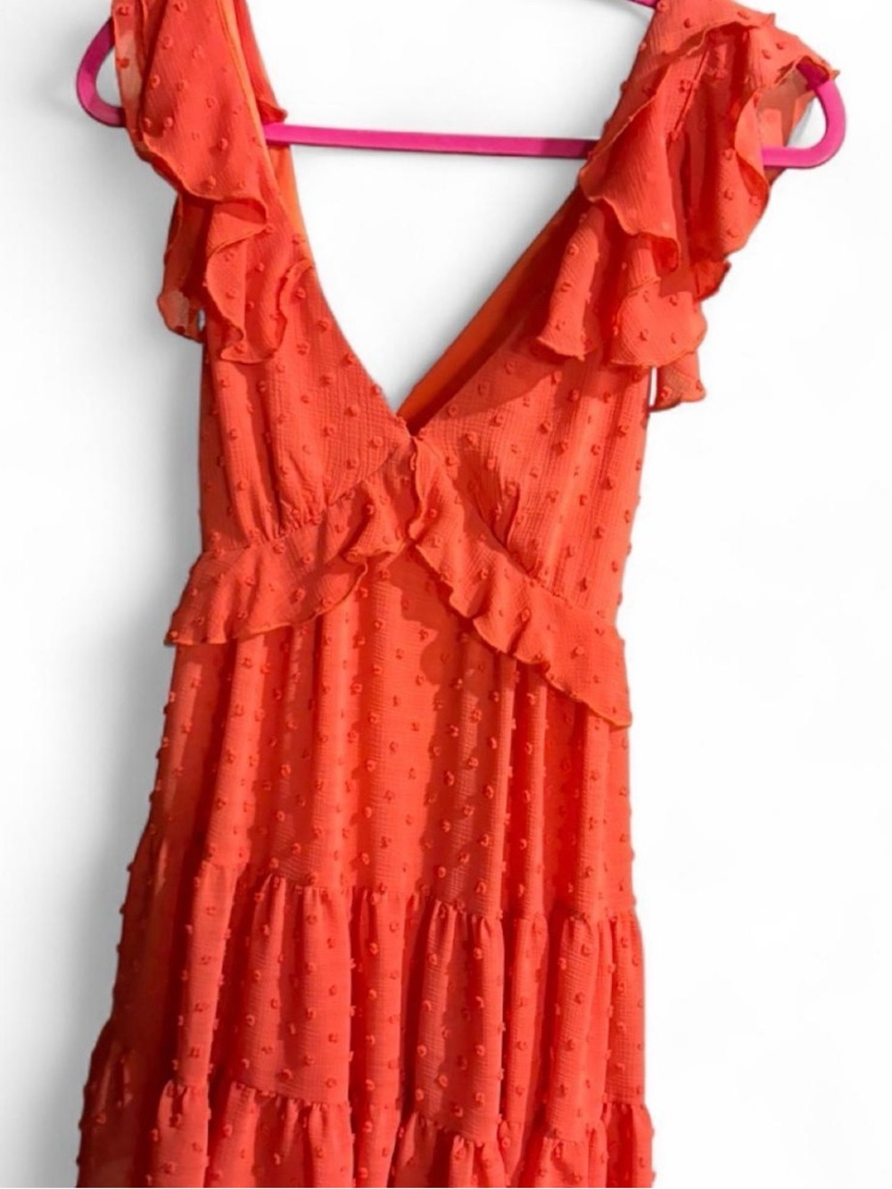 Francesca's Collections Coral-Orange Ruffle Tie-Back Dress